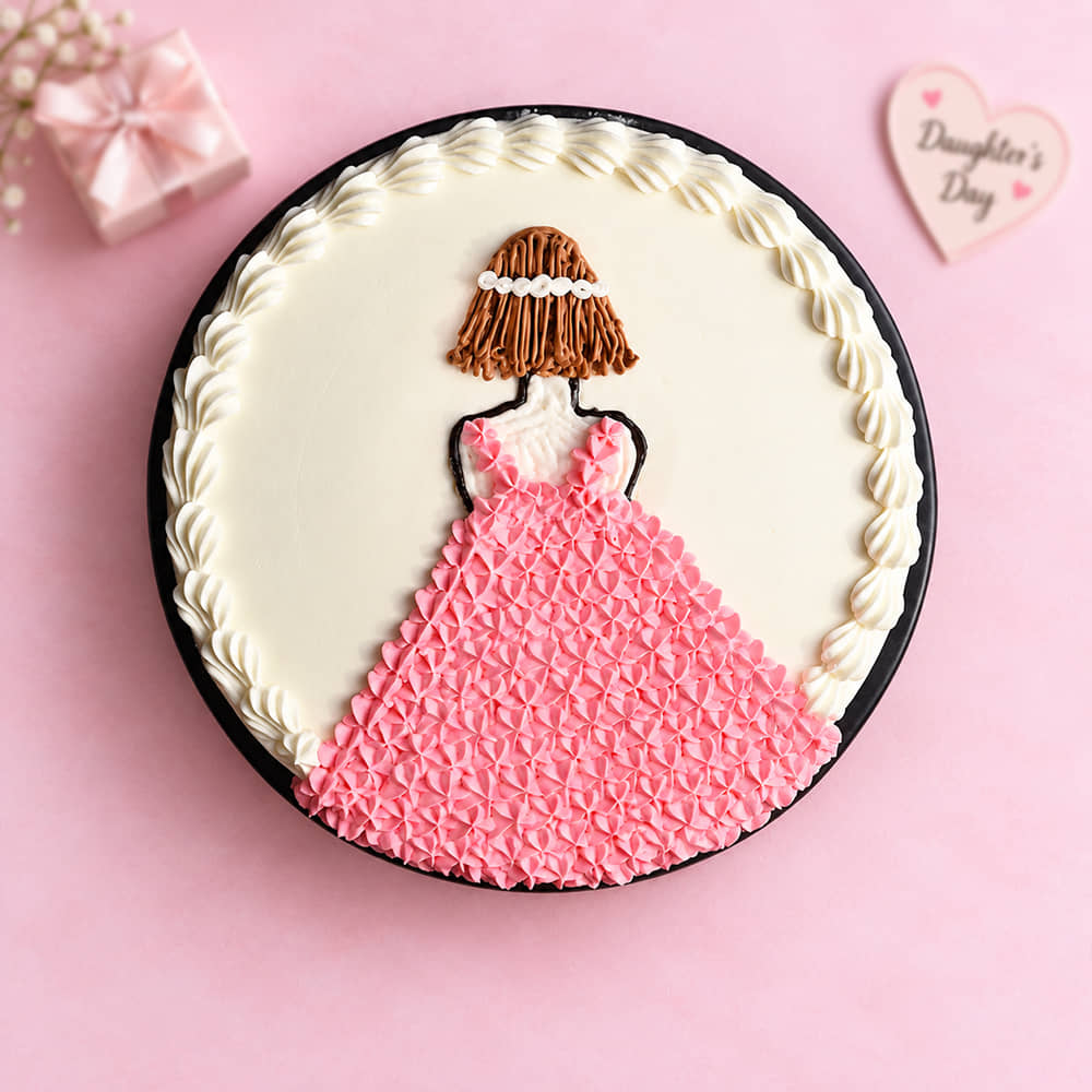 Princess In Pink Gown Theme Cake Top View of Princess In Pink Gown Theme Cake