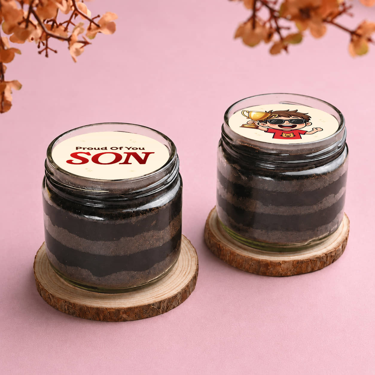 Proud Of You Son Choco Jar Cakes