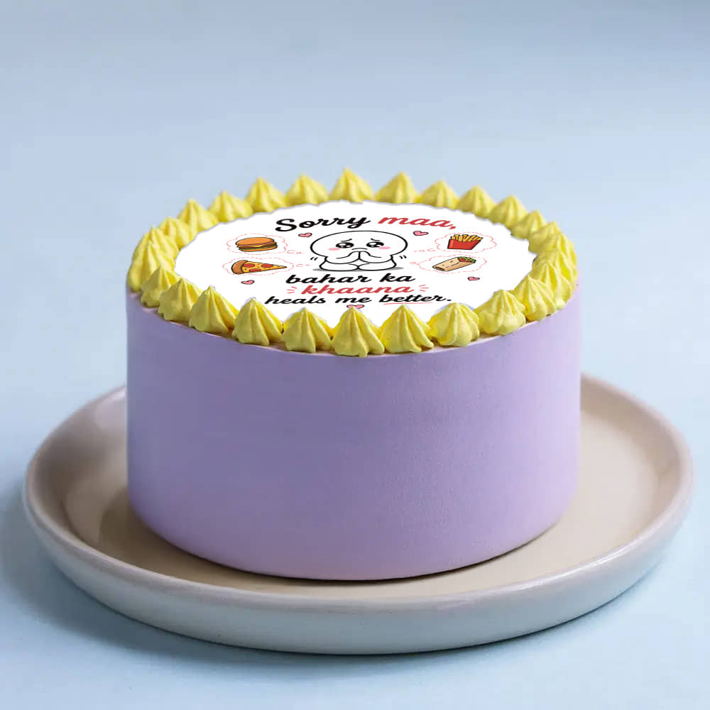 Side View of Quirky Apology Bento Cake For Mom