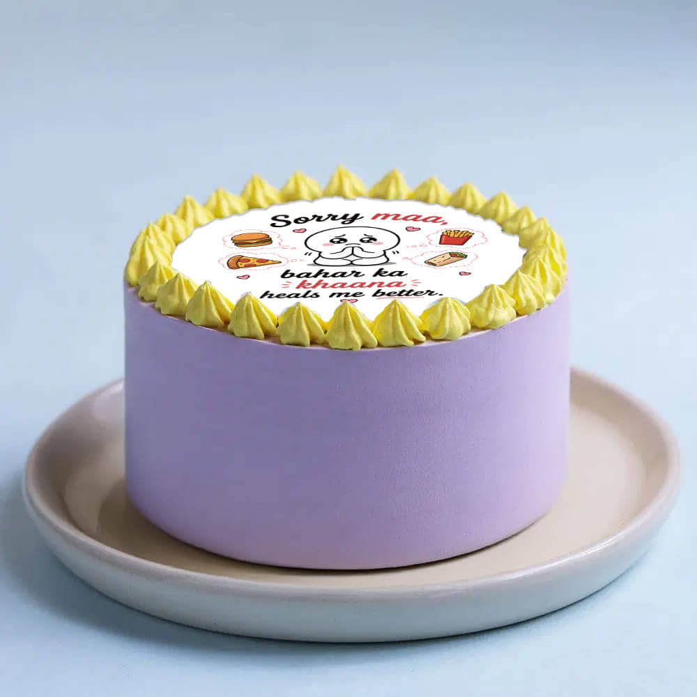 Side View of Quirky Apology Bento Cake For Mom