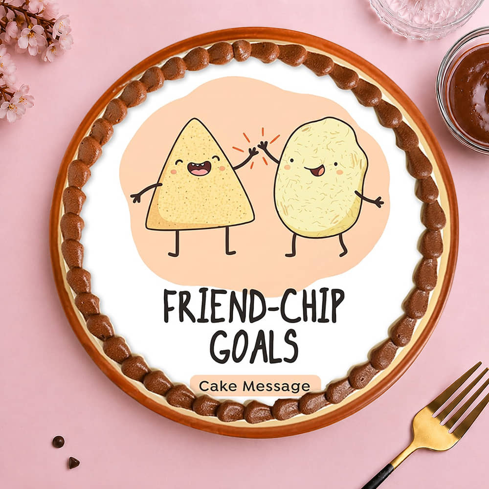 Front View of Quirky FriendChip Goals Cake