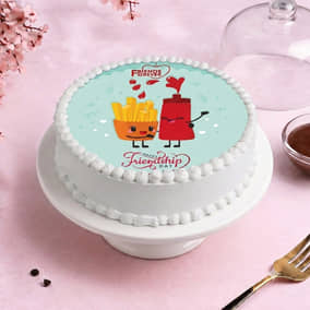 White N Round Quirky Friendship Day Cake Friendship Day Photo Cake