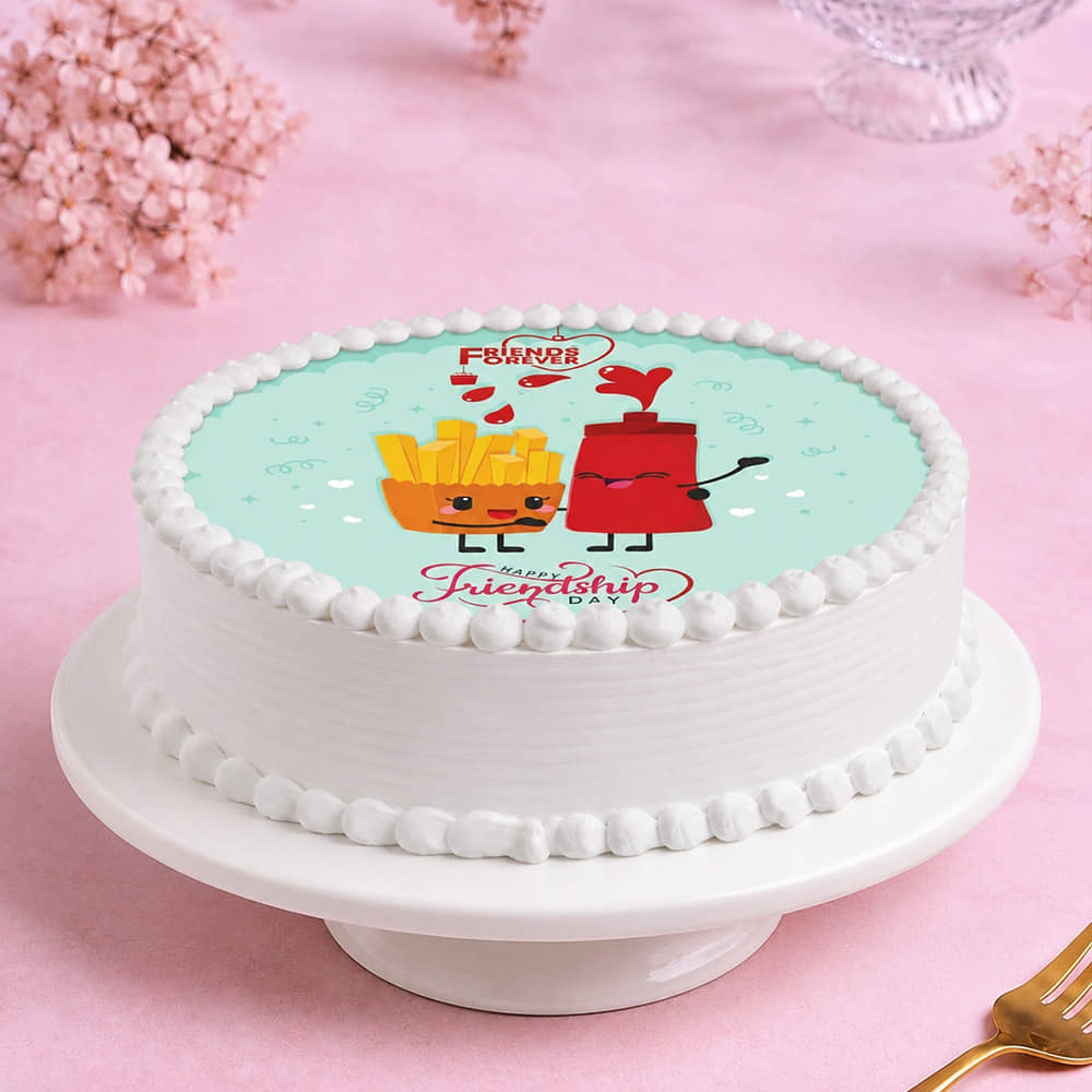 White N Round Quirky Friendship Day Cake Friendship Day Photo Cake