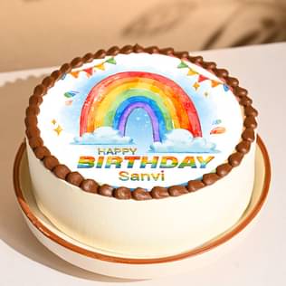 Rainbow Joy Birthday Photo Cake