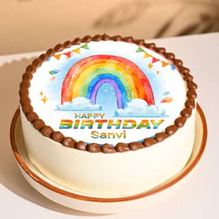 Rainbow Joy Birthday Photo Cake