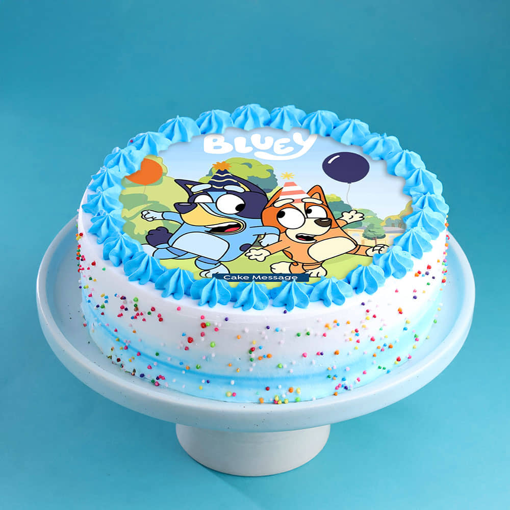 Rainbow Sprinkled Bluey Cake