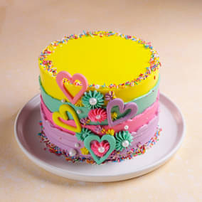Rainbow Sprinkled Hearts Cake