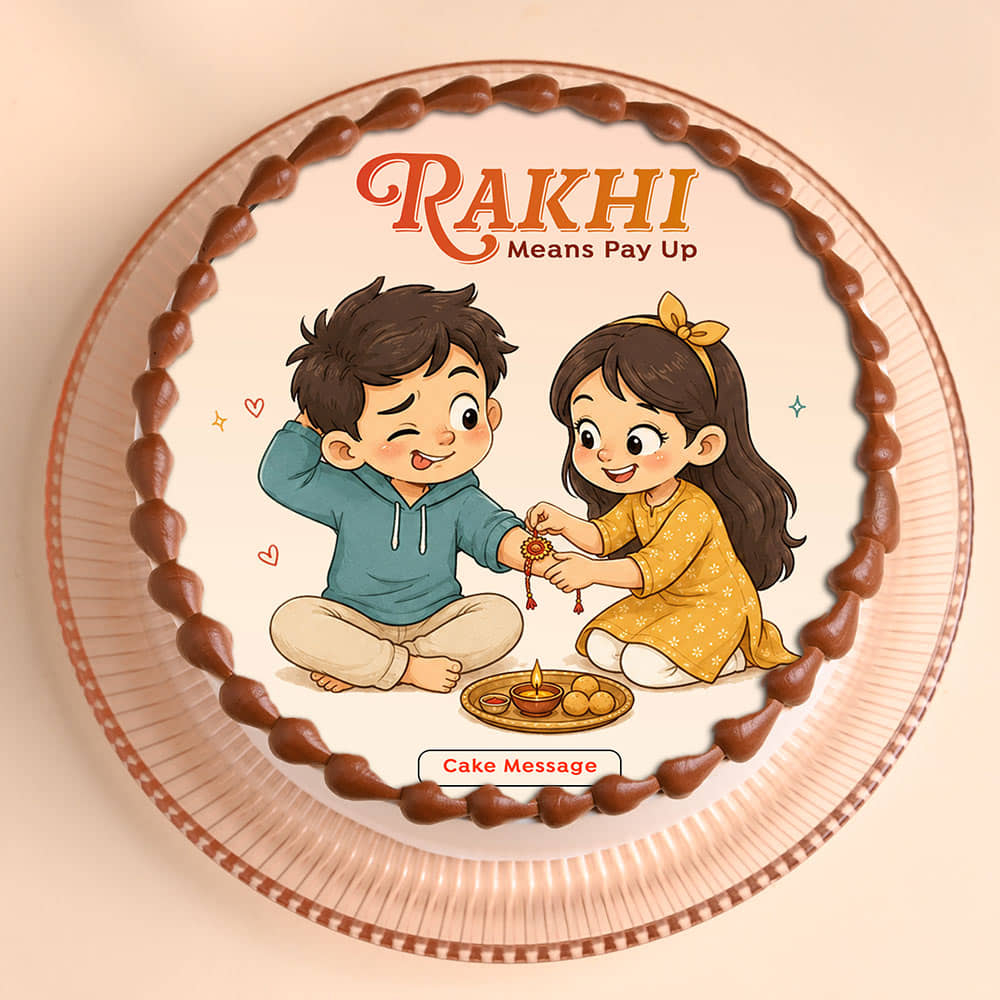 Rakhi With Chocolate Photo Cake Top View of Rakhi With Chocolate Photo Cake
