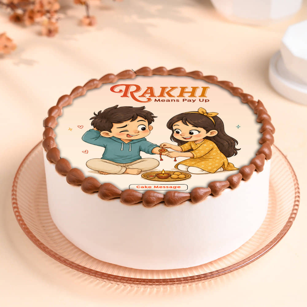 Rakhi With Chocolate Photo Cake Front View of Rakhi With Chocolate Photo Cake