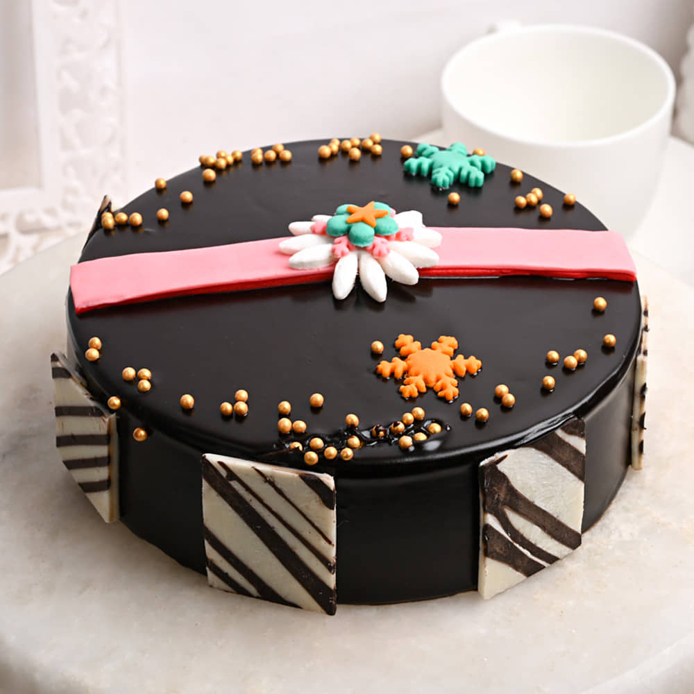 Chocolate Cake Topped With Rakhi Combo Order Raksha Bandhan Chocolate Cake With Rakhi Online