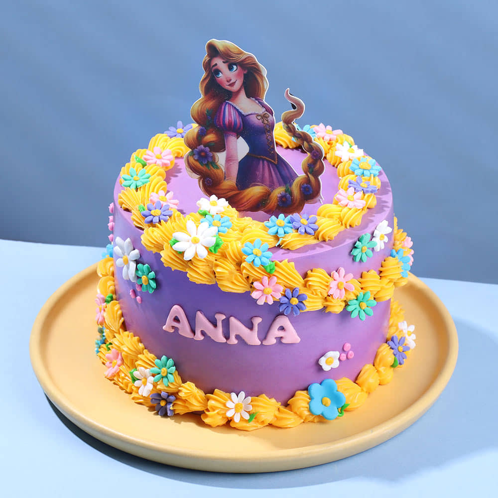 Front Angled View of Rapunzel Floral Fantasy Cake