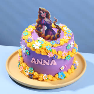 Front Angled View of Rapunzel Floral Fantasy Cake