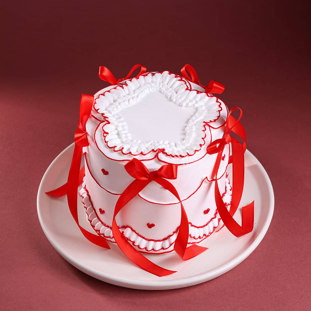 Red Hearts N Ribbon Cake