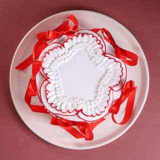 Top View of Red Hearts N Ribbon Cake Top View of Red Hearts N Ribbon Cake