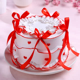 Top View of Red Hearts N Ribbon Cake Top View of Red Hearts N Ribbon Cake