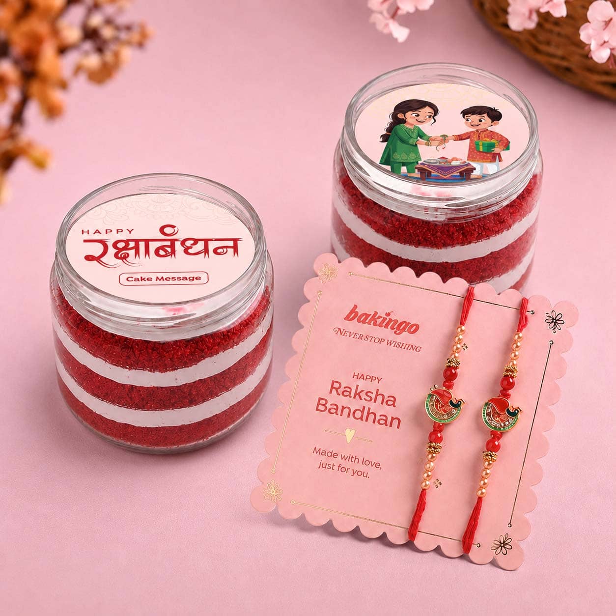 Red Velvet Cake Duo With Rakhi Red Velvet Cake Duo With Rakhi