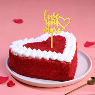 Front Anfled View Valentine Red Velvet Heart Cake With Love Topper