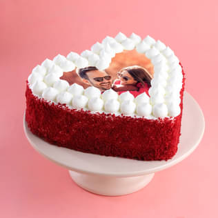 Red Velvet Heart Shaped Photo Cake