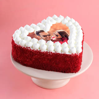 Red Velvet Heart Shaped Photo Cake