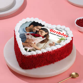 Red Velvet Heart Shaped Photo Cake