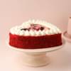 Front View of Red Velvet Heart Shaped Photo Cake