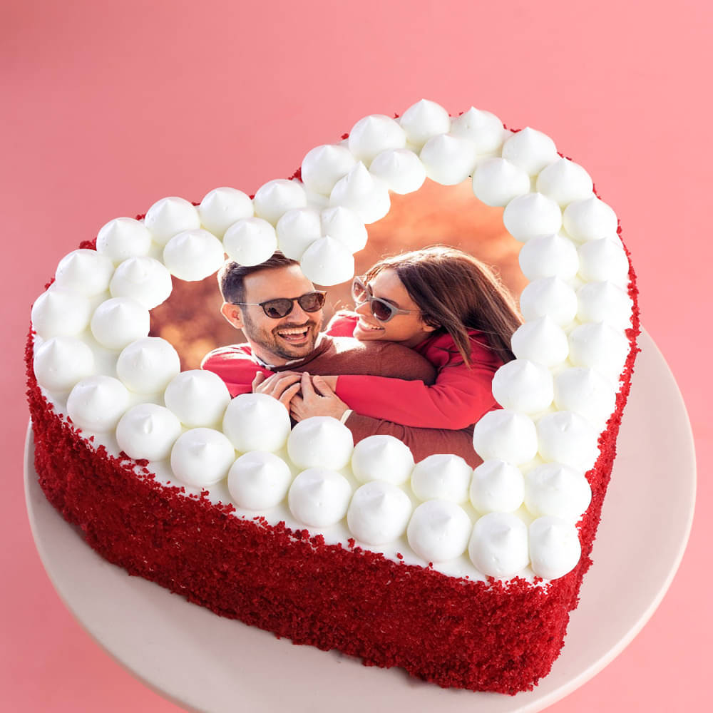 Red Velvet Heart Shaped Photo Cake