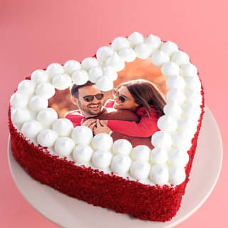 Red Velvet Heart Shaped Photo Cake