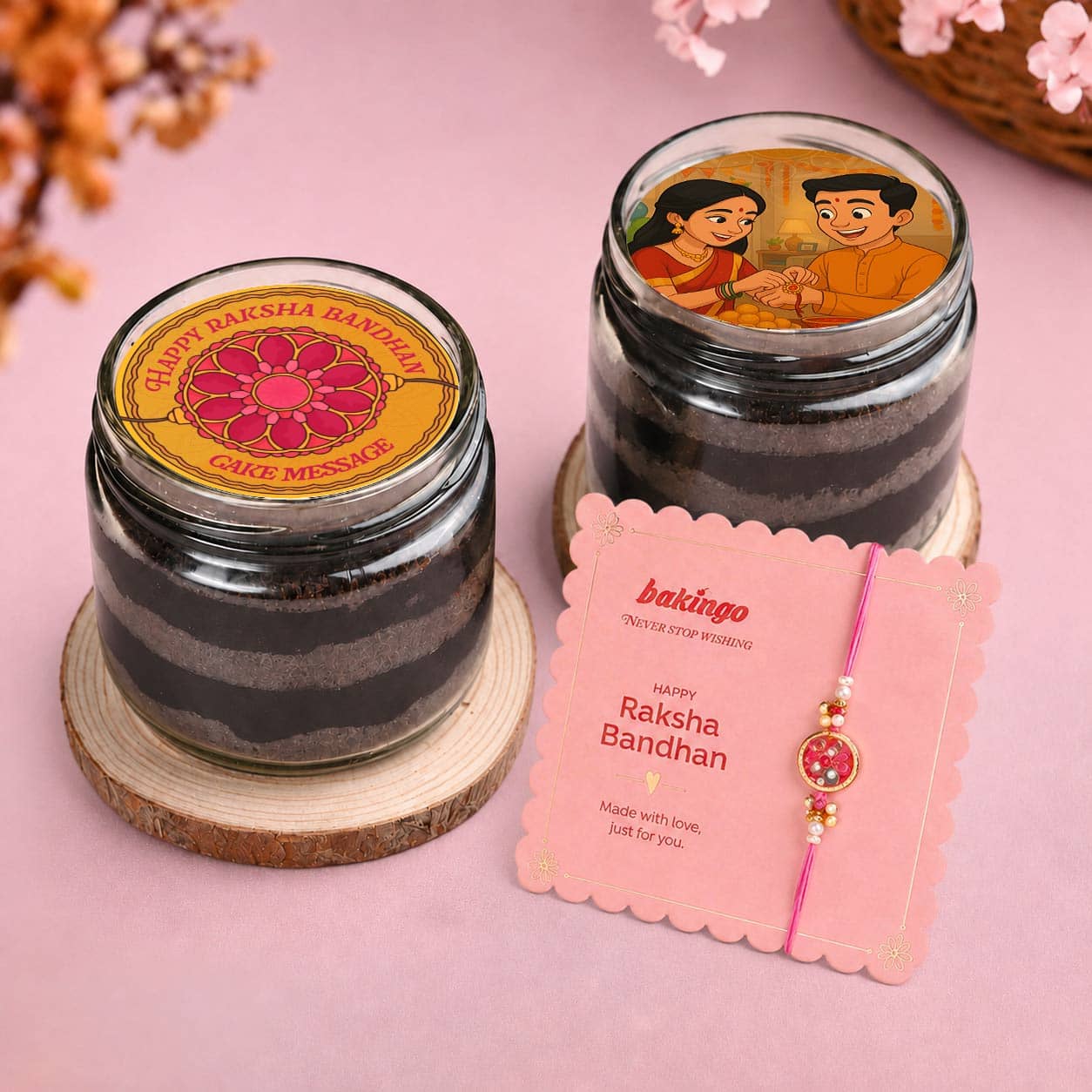 Vibrant Rakhis With Chocolate Jar Cakes Vibrant Rakhis With Chocolate Jar Cakes