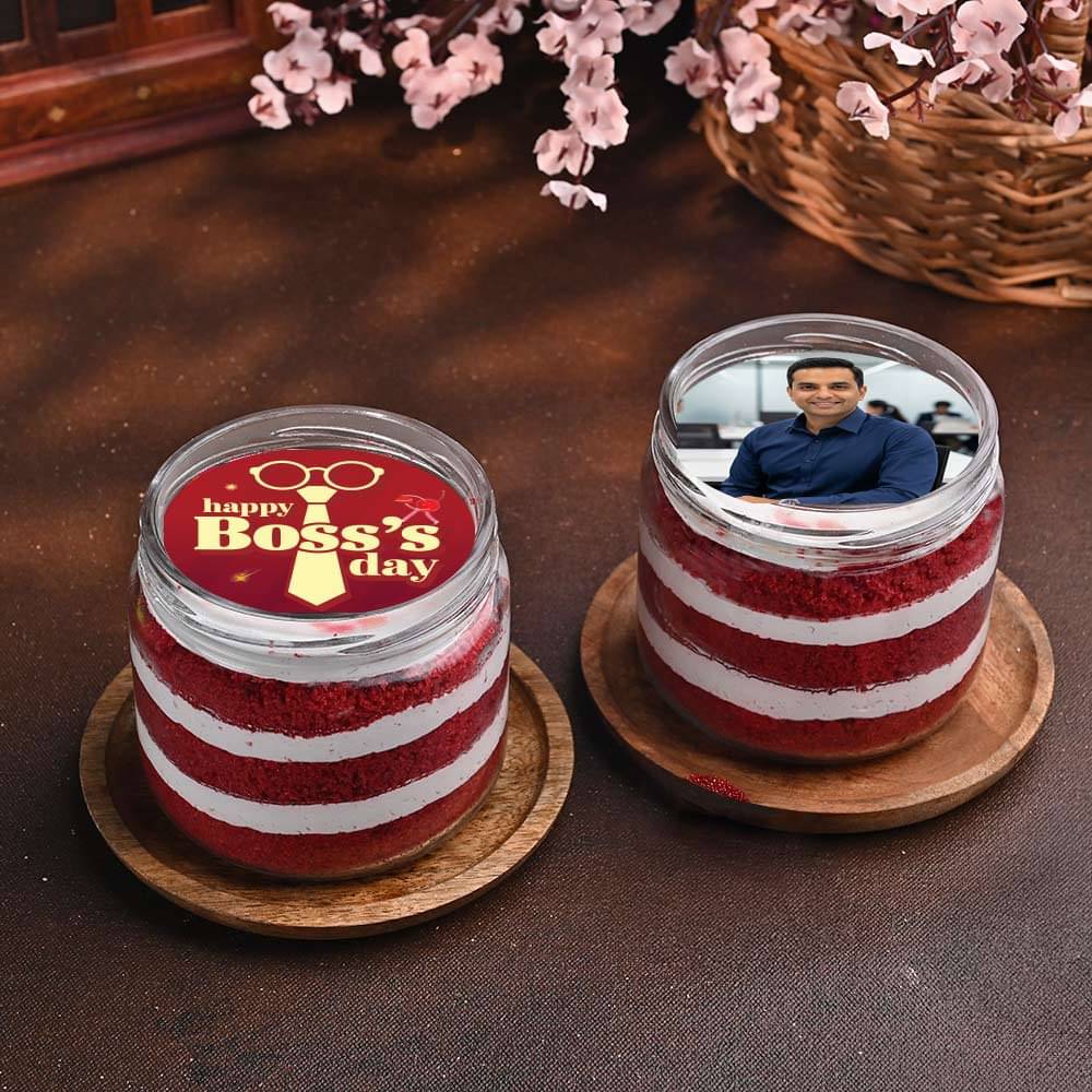 Red Velvet Photo Jar Cake Duo for Boss