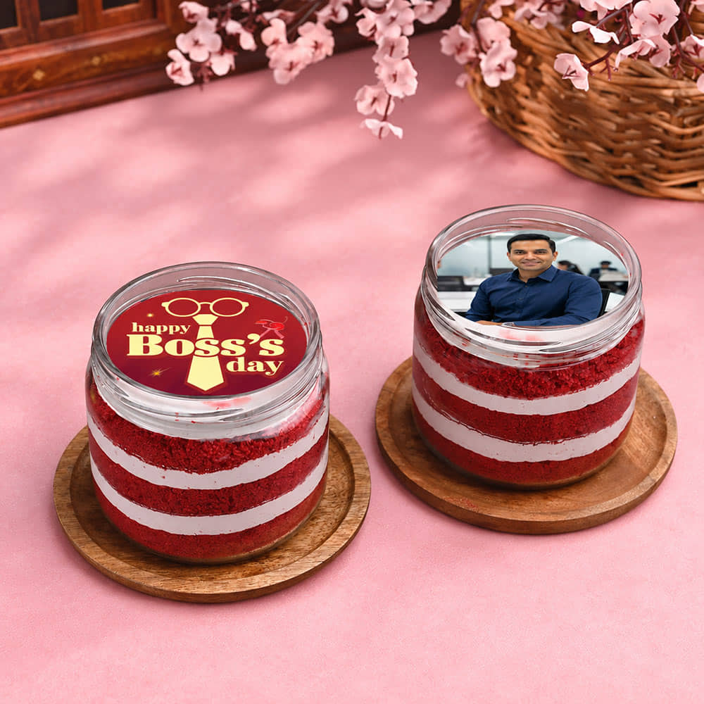 Red Velvet Photo Jar Cake Duo for Boss