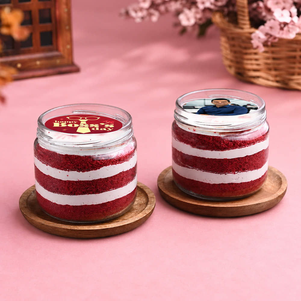 Red Velvet Photo Jar Cake Duo for Boss