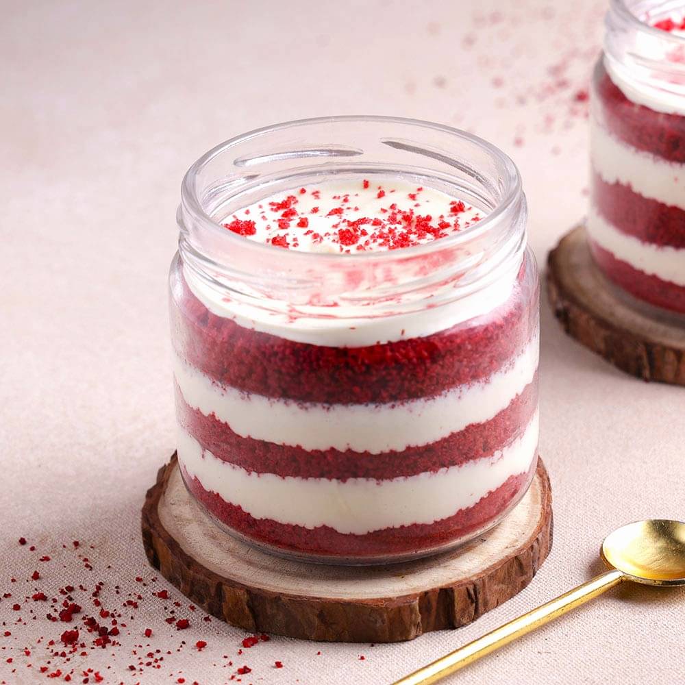 Close view of Red Velvet Single Jar Cake 