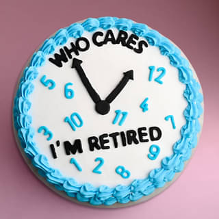 Front View of Retirement Cake Designed Like a Clock