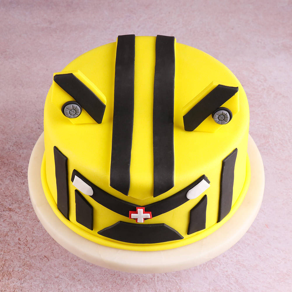 Top view of Robo Bumblebee Transformer Cake