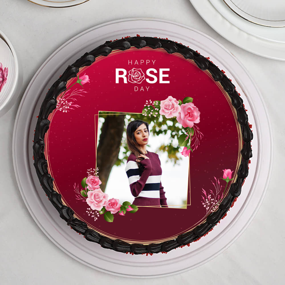 Top View Rose Day Photo Cake