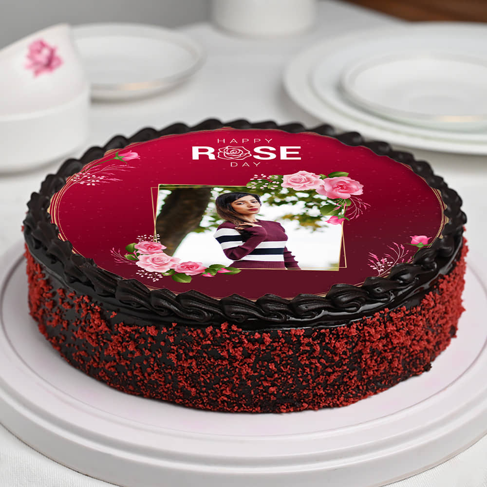 Front View Rose Day Photo Cake