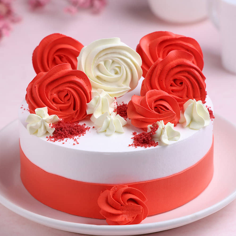 Rosette Love Red Velvet Cake Side View of Scarlet Rose Delight Cake