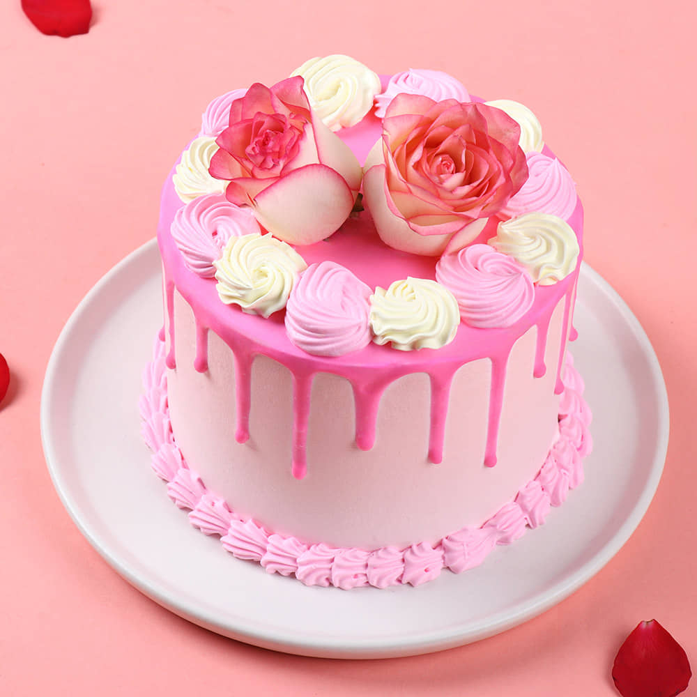 Side View of Rosy Delight Cream Cake