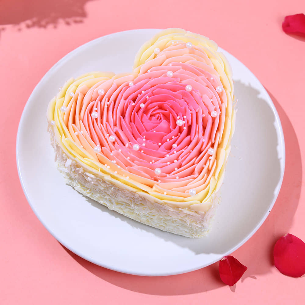 Rosy Petals Valentines Heart Cake
