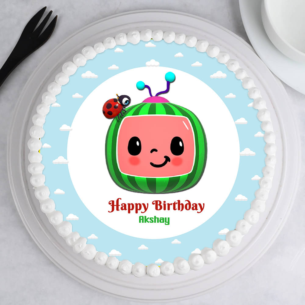 Top View of Round Cocomelon Photo Cake