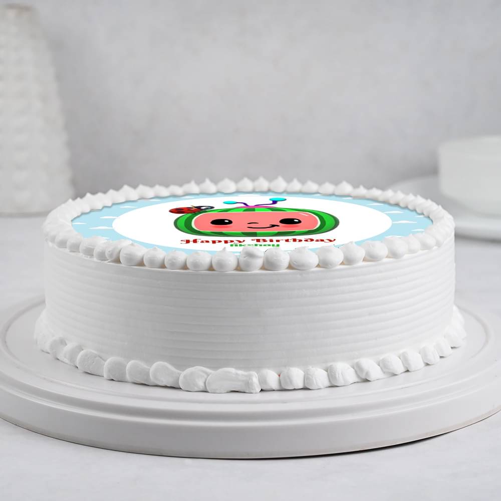 Side View of Round Cocomelon Photo Cake