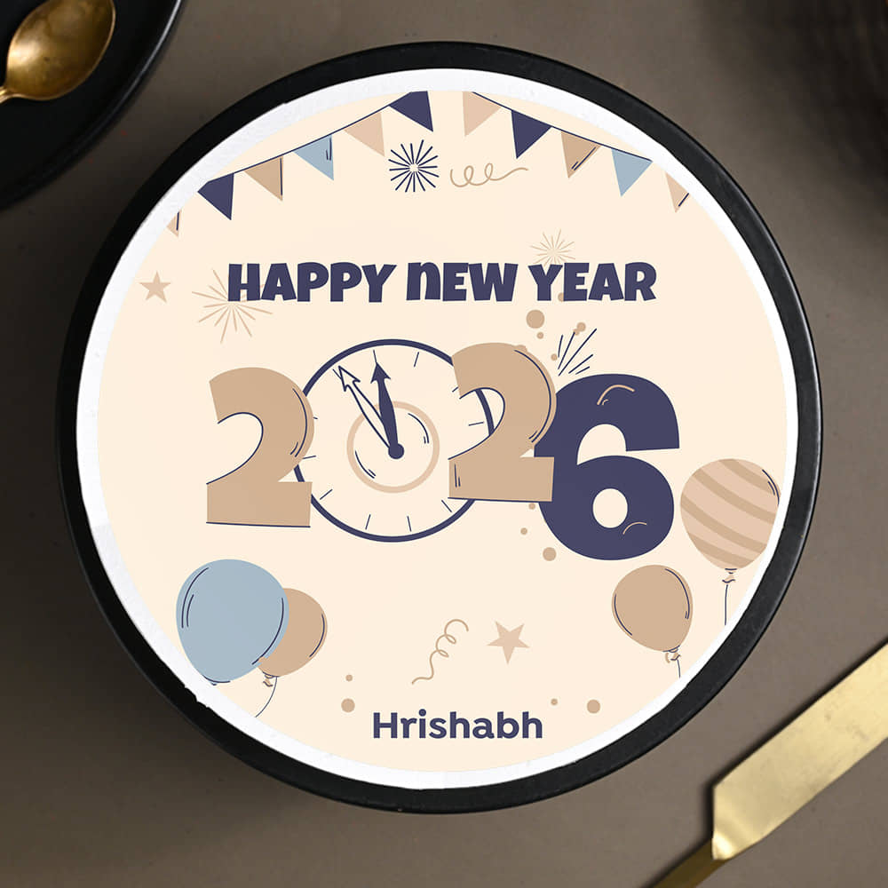 Round Shaped New Year Photo Cake