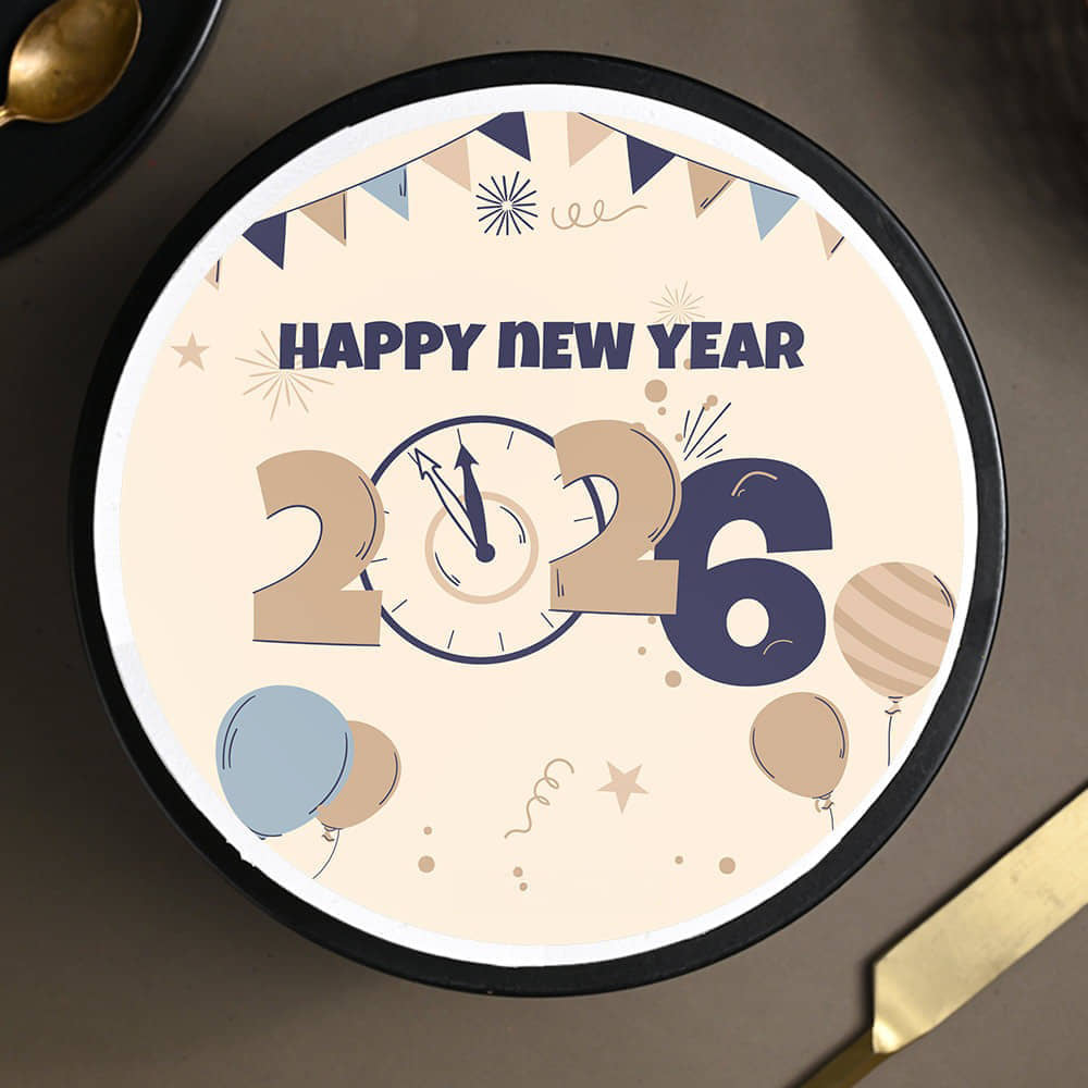 Angled View of New Year 2026 Celebrations Cake