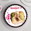 Top Side View of Round Shaped Womens Day Photo Cake
