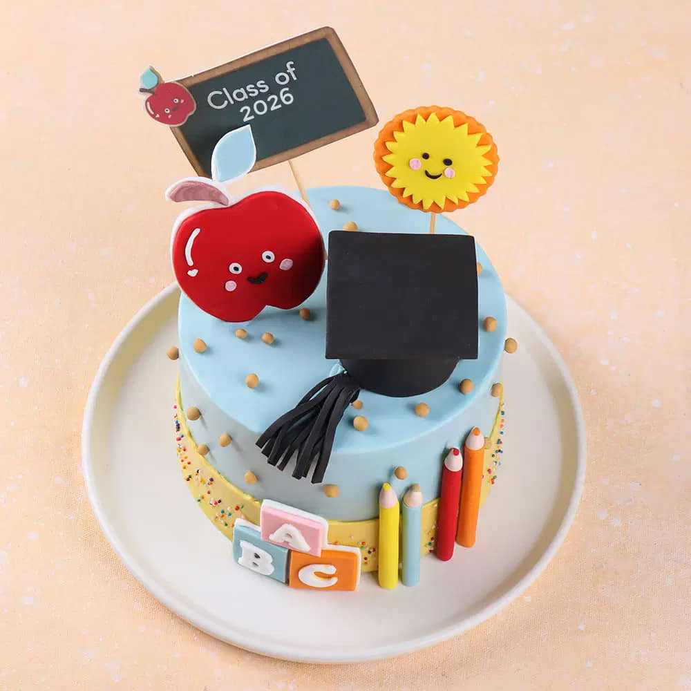 Front View of School Time Celebration Cake Front View of School Time Celebration Cake