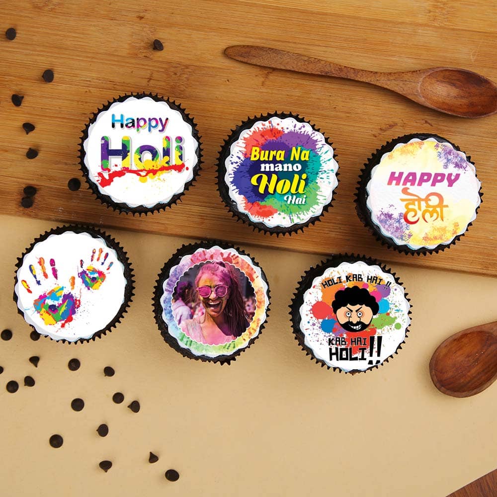 Six Personalised Holi Cupcakes