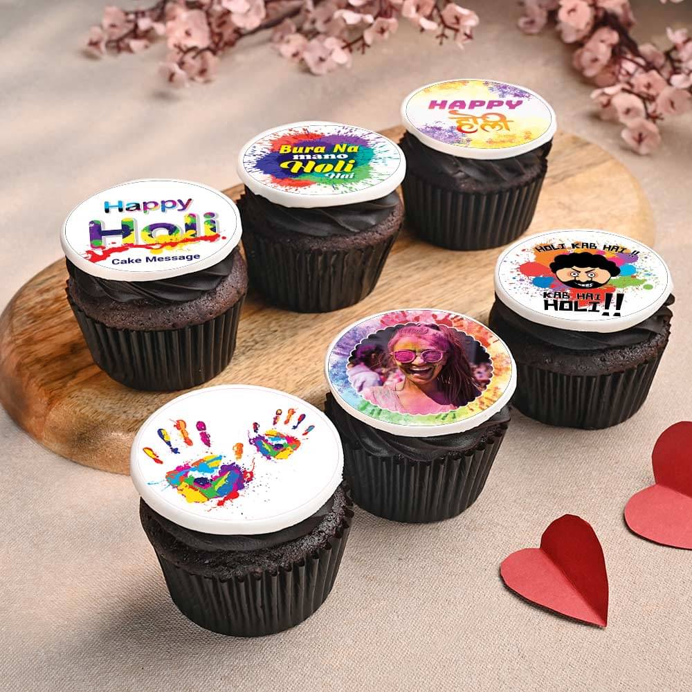 Six Personalised Holi Cupcakes