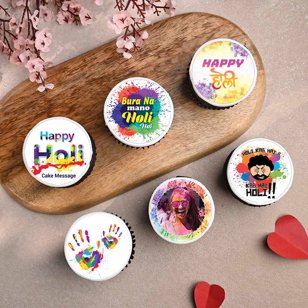 Six Personalised Holi Cupcakes