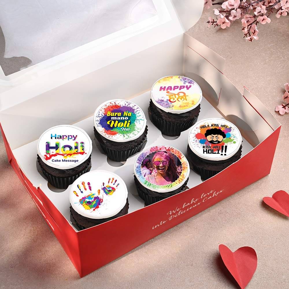 Six Personalised Holi Cupcakes