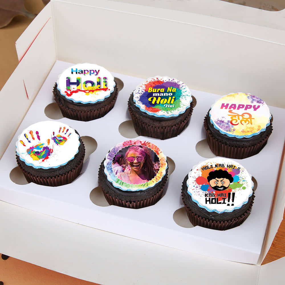 Six Personalised Holi Cupcakes